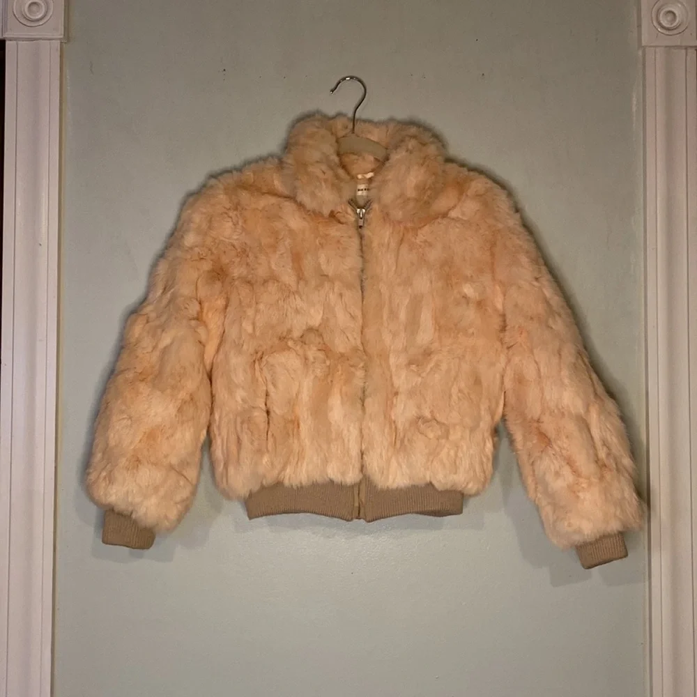 Beautiful Dyed Rabbit Fur Girls Winter Zip Up Jacket-Size 14